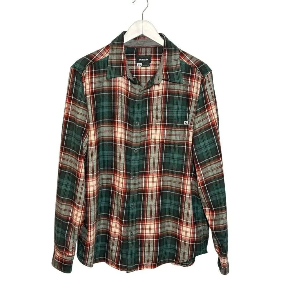 Marmot hunter green and rust plaid flannel shirt - L